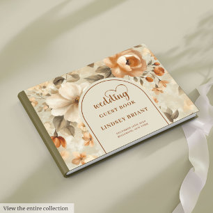Romantic Boho Copper Ivory Sage Flower Wedding  Guest Book