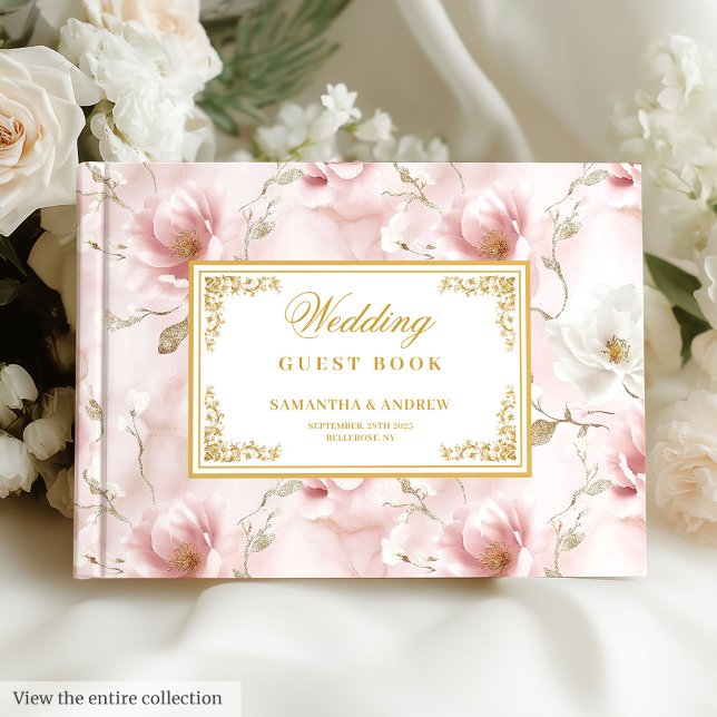 Romantic boho dusty pink gold wedding guest book (Romantic boho dusty pink gold wedding guest book)