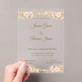 Romantic Boho Elegant Autumn Rose  Acrylic Invitations