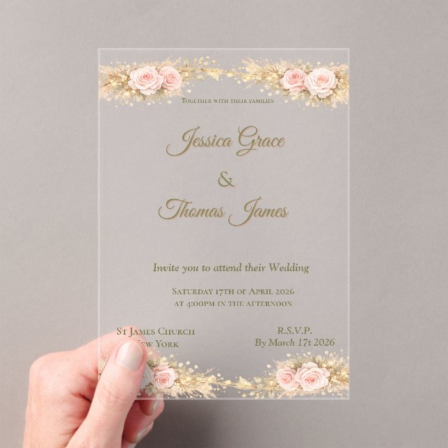 Romantic Boho Elegant Autumn Rose  Acrylic Invitations (Insitu (Handheld))