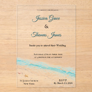 Romantic Boho Elegant Beach Shells Acrylic Invitations