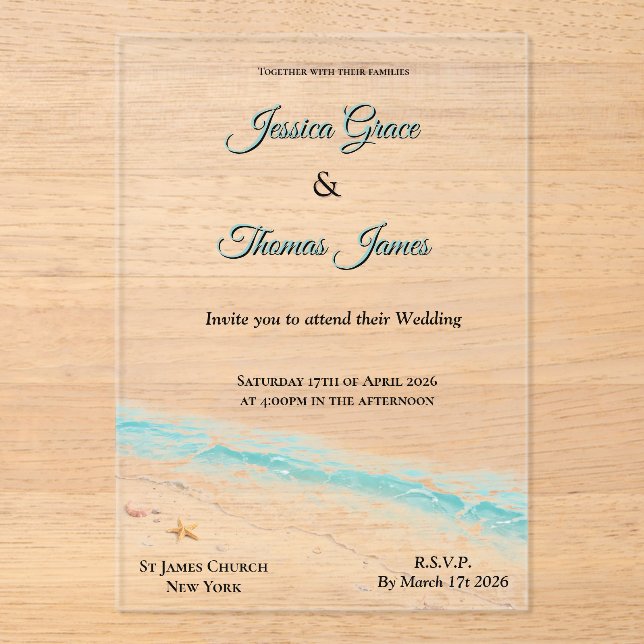 Romantic Boho Elegant Beach Shells  Acrylic Invitations (Front)