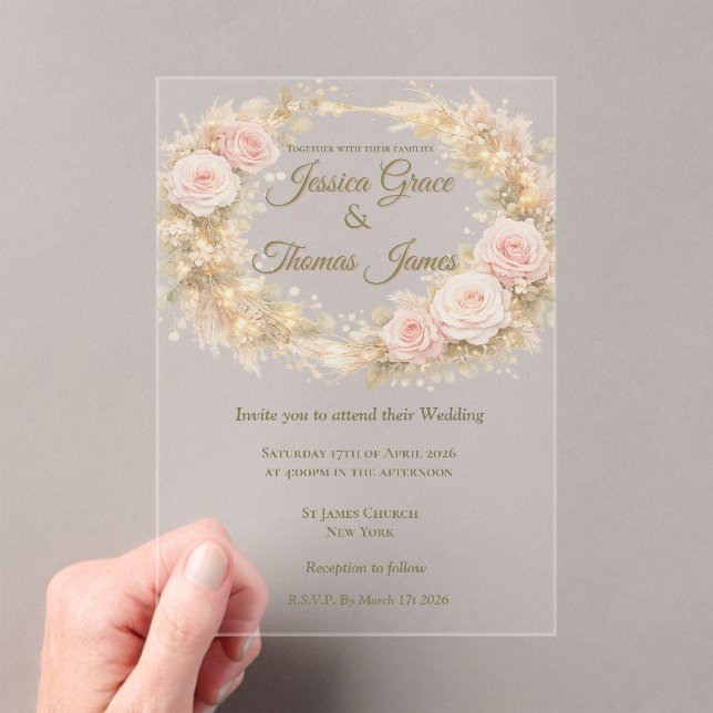 Romantic Boho Elegant Rose  Acrylic Invitations (Insitu (Handheld))