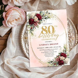 Romantic Boho Floral 80th Birthday Celebration  Invitation