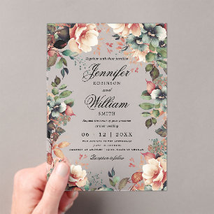 Romantic Boho Garden Floral Wedding Script  Acrylic Invitations