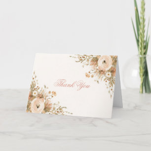 Romantic Boho Garden Watercolor Floral Pampas Thank You Card
