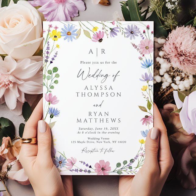 Romantic Boho Garden Wildflower Monogram Wedding Invitation (Creator Uploaded)