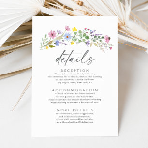 Romantic Boho Garden Wildflower Wedding Details Enclosure Card