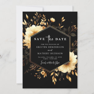 Romantic Boho Gold and Black Wedding Save The Date