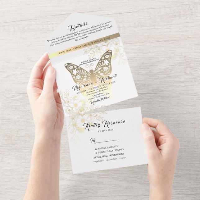 Romantic Boho Gold Wedding  All In One Invitation (Tearaway)
