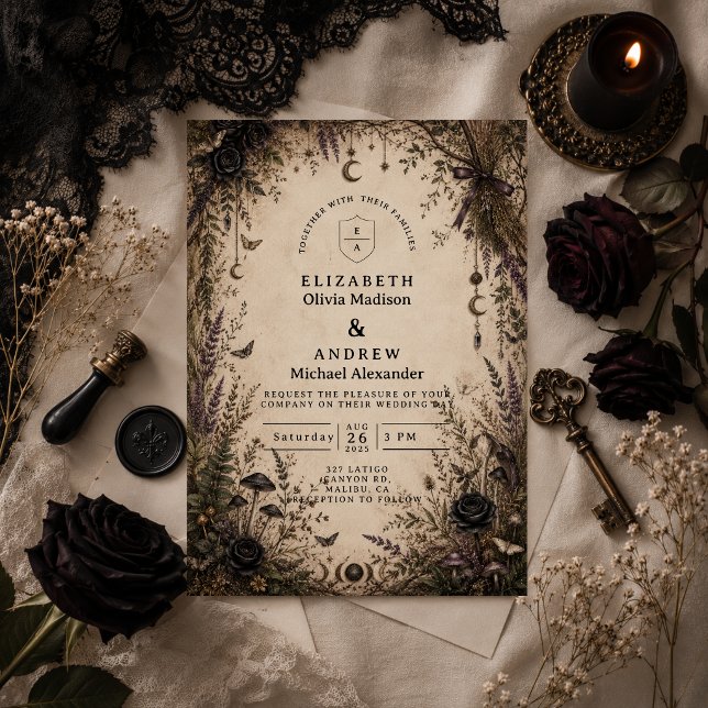 Romantic Boho Goth Wedding Invitation (Creator Uploaded)