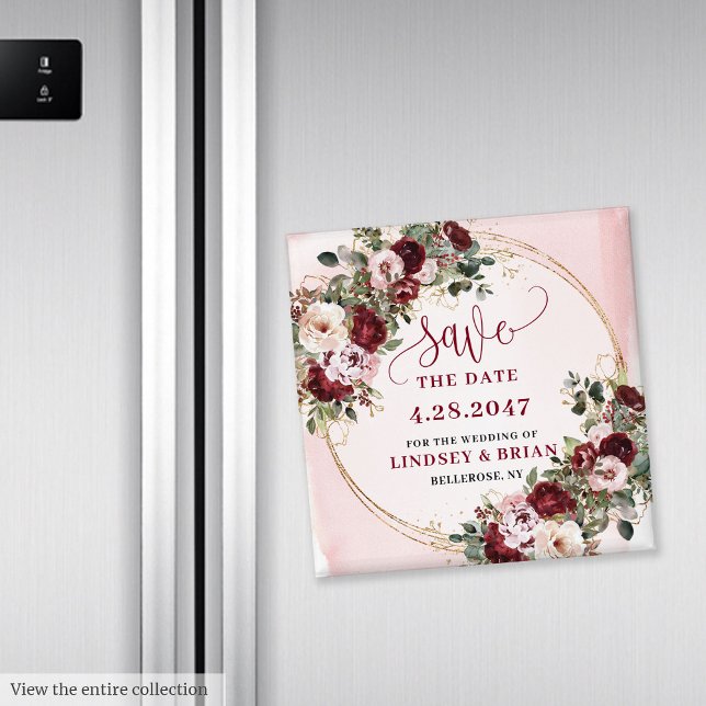 Romantic Boho Marsala Blush Gold Floral Save Date Magnet (Romantic Boho Marsala Blush Gold Floral Save the Date Magnet

)
