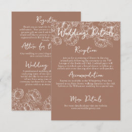 Romantic Boho Mocha Mousse Floral Wedding Details Enclosure Card