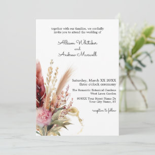 Romantic Boho Pampas Grass Wedding Invitation