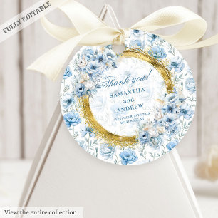 Romantic Boho Pastel Blue Gold Wedding Favour Tag