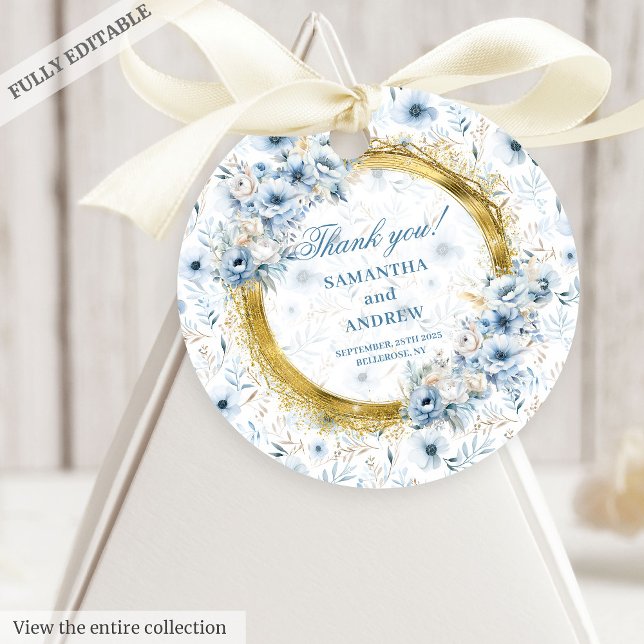 Romantic Boho Pastel Blue Gold Wedding Favour Tag (Romantic Boho Pastel Blue Gold Wedding Favor Tag)