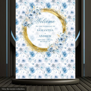 Romantic Boho Pastel Blue Gold Wedding Photo Prop Tapestry