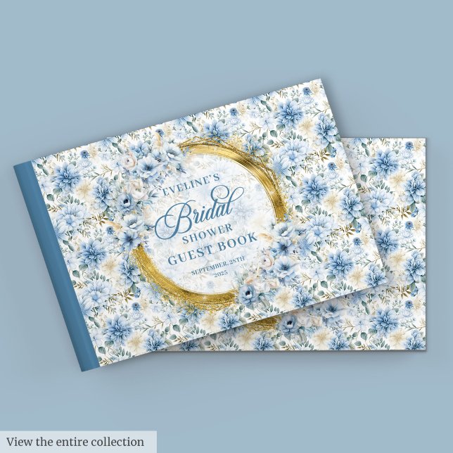 Romantic Boho Pastel Blue Gold Wild Flowers Bridal Guest Book (Romantic Boho Pastel Blue Gold Wild Flowers Bridal)