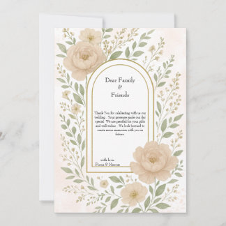 Romantic Boho Peonies & Greenery Elegant Wedding Thank You Card