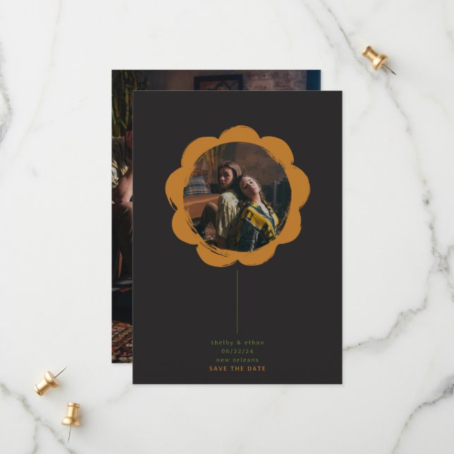 romantic boho retro painted flower frame photo save the date (Front/Back In Situ)