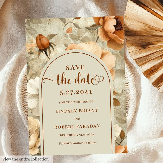 Romantic Boho Rust Ivory Floral Save The Date Invitation (Romantic Boho Rust Ivory Floral Save The Date)