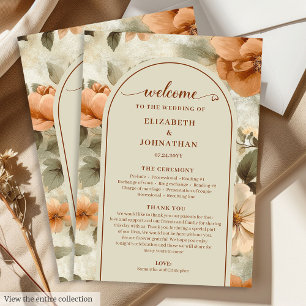 Romantic Boho Rust Ivory Olive Sage Floral Wedding Programme