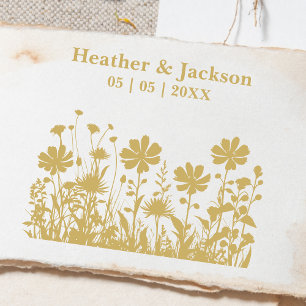 Romantic Boho Rustic Wildflowers Wedding Names Rubber Stamp