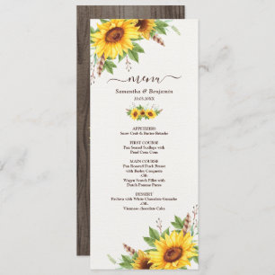 Romantic Boho Sunflowers Wedding Menu Card