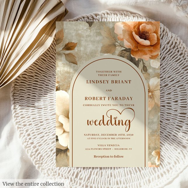 Romantic Boho Terracotta Olive Flower Wedding  Invitation (Romantic Boho Terracotta Olive Flower Wedding Invitation)