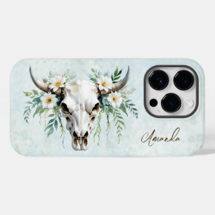 Romantic Boho Watercolor Floral Cow Skull  Case-Mate iPhone 14 Pro Case