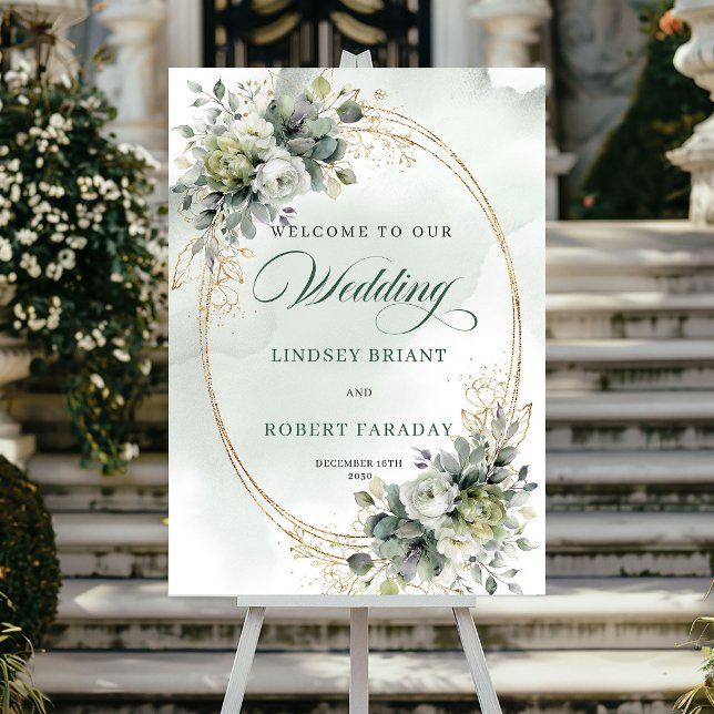 Romantic Boho White Roses Welcome Sign (Romantic Boho White Roses Welcome Sign)