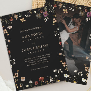 Romantic Boho Wildflower Garden Photo Dark Wedding Invitation