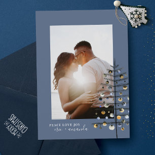 Romantic Bold Christmas Tree Peace Love Joy Photo Holiday Card