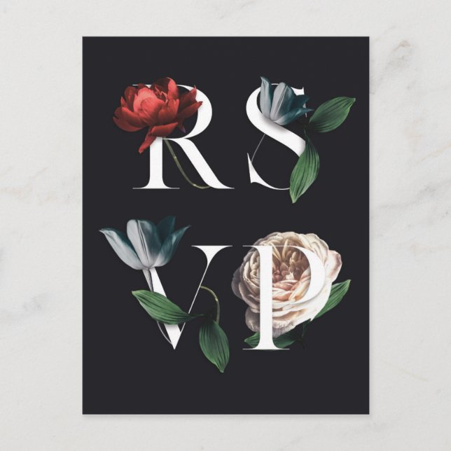Romantic Botanic Wedding RSVP Postcard V 01 (Front)