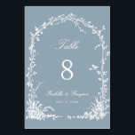 Romantic Botanical Arch Garden Wedding Dusty Blue Table Number<br><div class="desc">This wedding table number features an arched trellis adorned with florals,  botanical foliage,  and a small bird. For more advanced customization of this design,  please click the BLUE DESIGN TOOL BUTTON above!  Matching items are also available.</div>