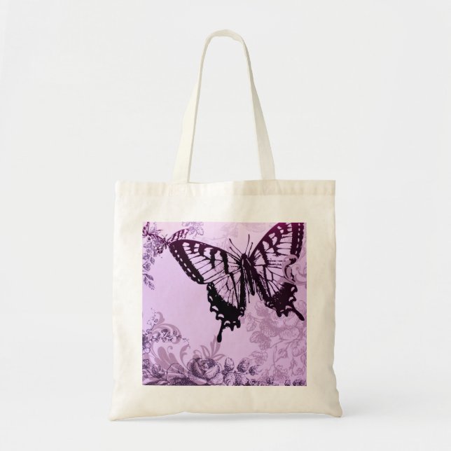 romantic botanical art bohemian butterfly tote bag (Front)
