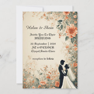 🌸 Romantic Botanical Border With Couple Silhouett Invitation