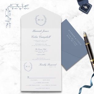 Romantic Botanical Crest Wedding All In One Invitation