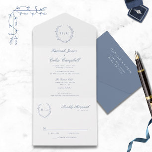 Romantic Botanical Crest Wedding All In One Invitation