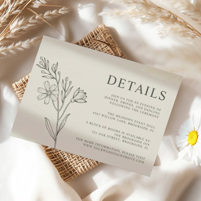 Romantic Botanical Daisy Wedding Details Card (Creator Uploaded)