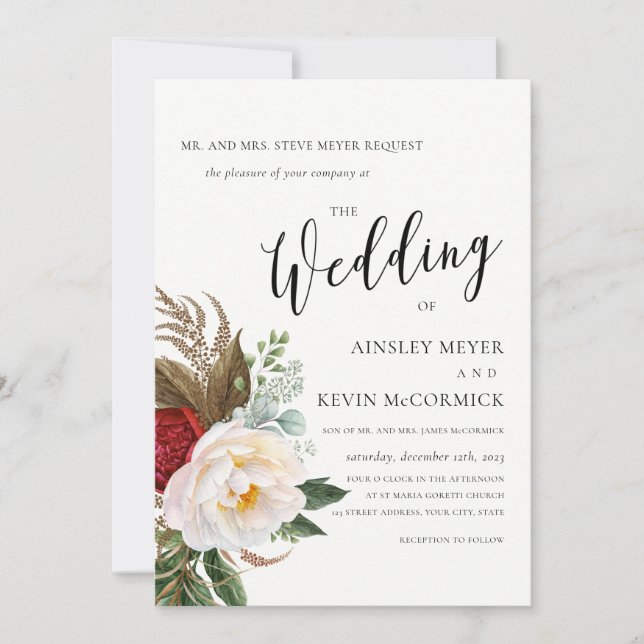Romantic Botanical Floral Wedding Invitation (Front)