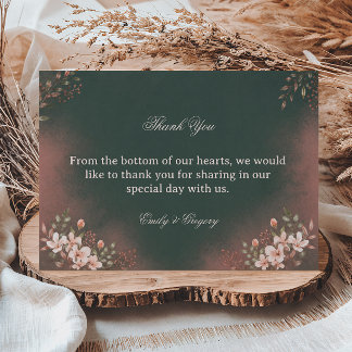 Romantic Botanical Green Blush Thank You Card