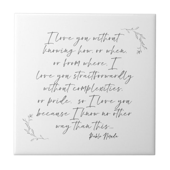 Romantic Botanical Poetry Calligraphy   Tile (Front)