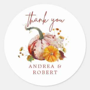Romantic Botanical Pumpkin & Flowers Thank You Classic Round Sticker