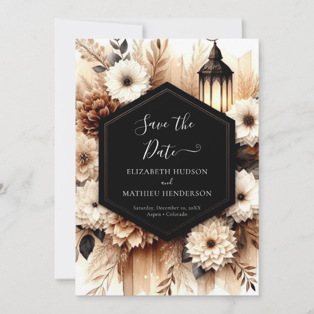 Romantic botanical rustic wedding save the date (Front)