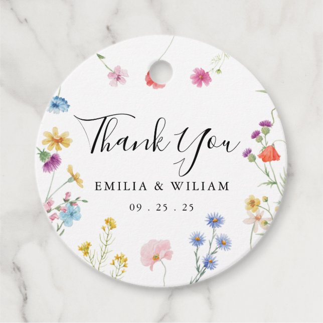 Romantic Botanical Wildflower Wedding Favour Tags (Front)