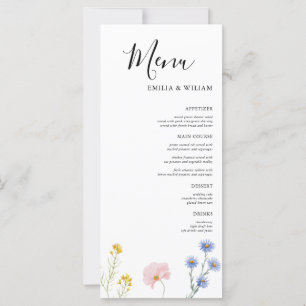 Romantic Botanical Wildflower Wedding Menu Card