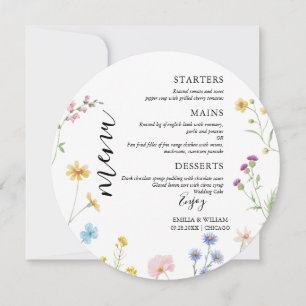 Romantic Botanical Wildflower Wedding Menu Card