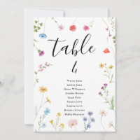 Romantic Botanical Wildflower Wedding Table Number