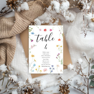 Romantic Botanical Wildflower Wedding Table Number